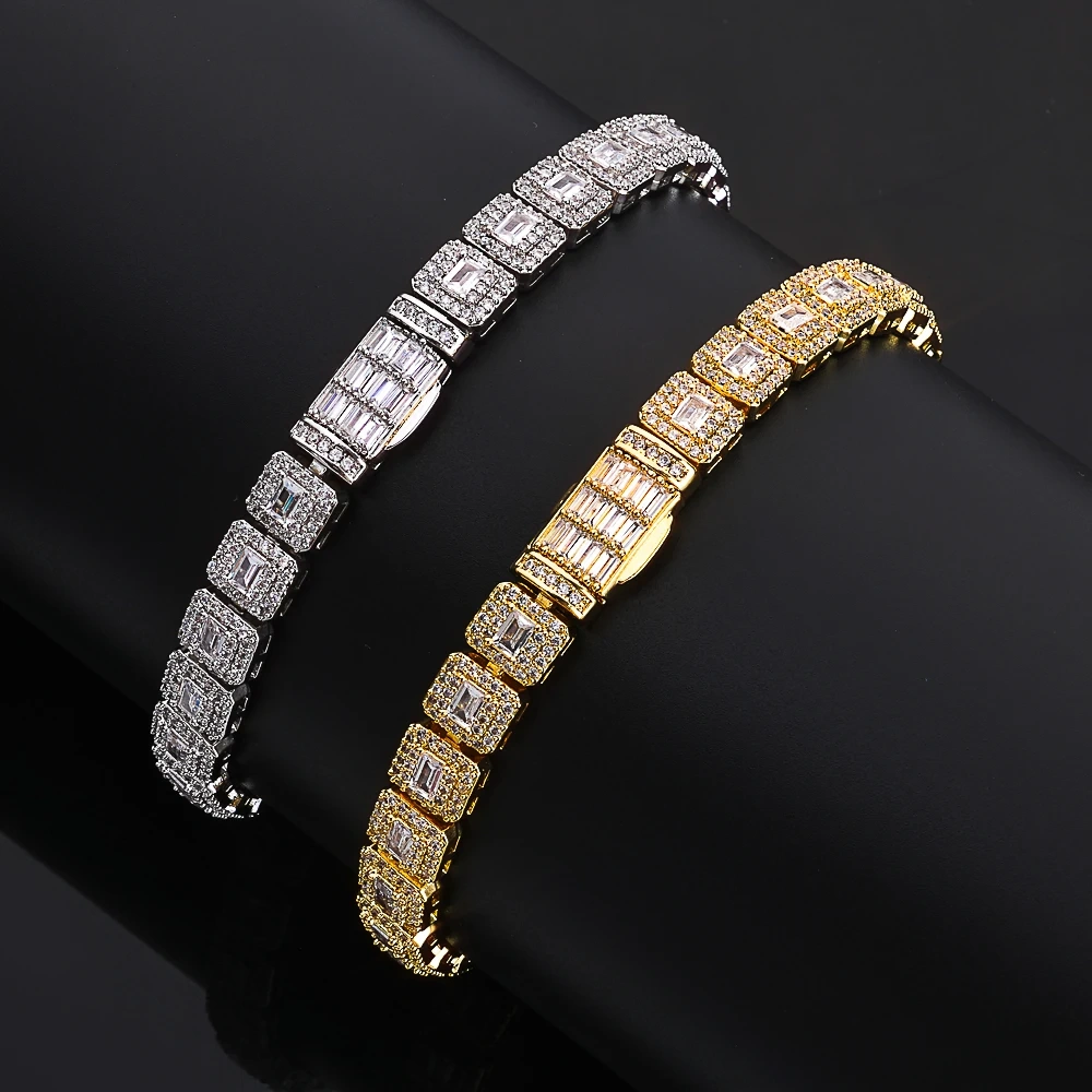 ESKEEM Women's Hip Hop Tennis Chain Bracelet Iced Out Baguette Round Cut Cubic Zirconia Stone Fine Jewelry