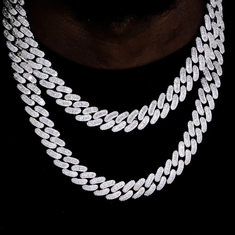 15mm Cuban Link Inlaid Prong Bing CZ Cubic Zircon Men Luxury Necklace Rectangle&Round Mix Iced Out Hip Hop Chain