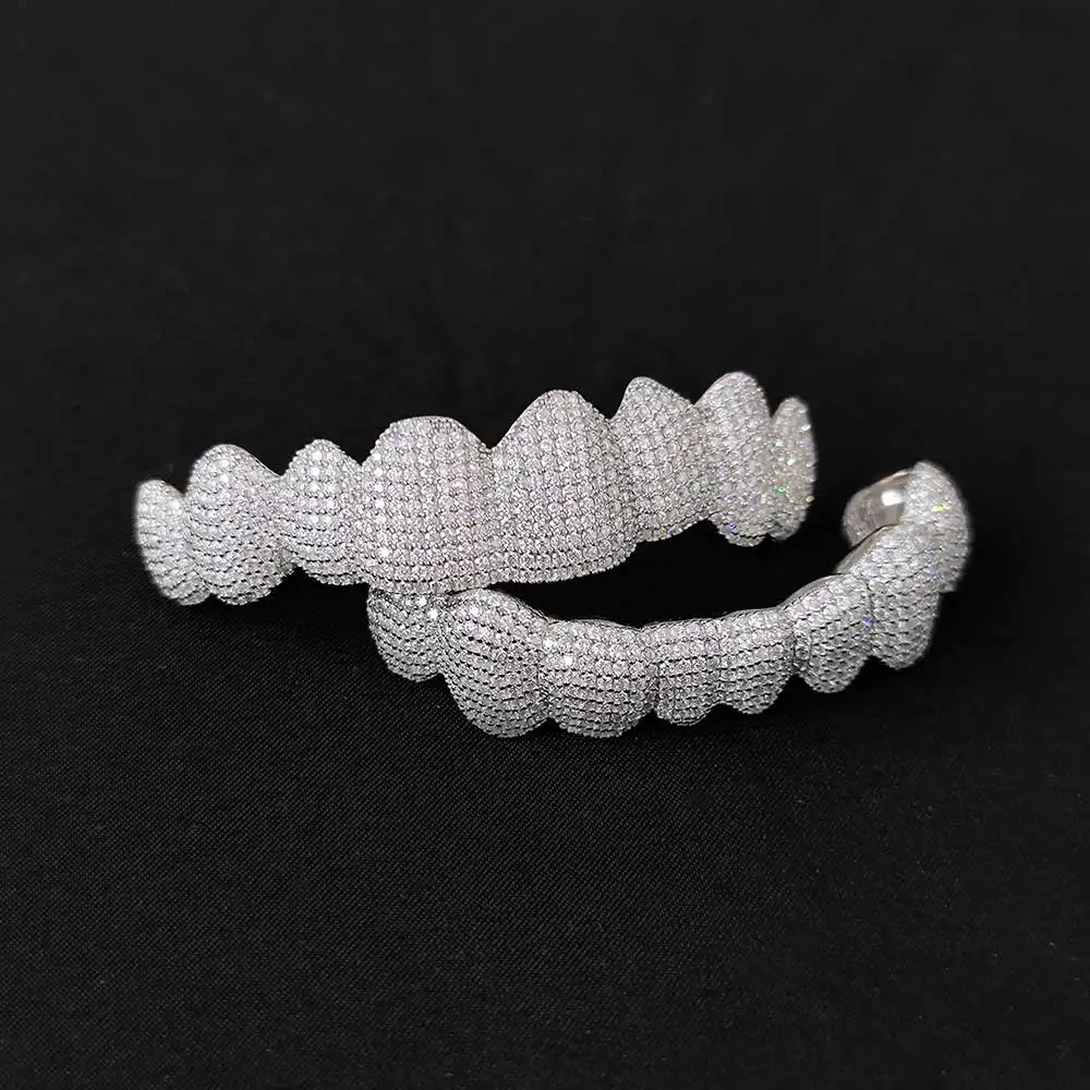Custom Made Personalized VVS Moissanite Diamond Mens Hip Hop lced Out 925 Silver Sterling Grillz Teeth Decoration