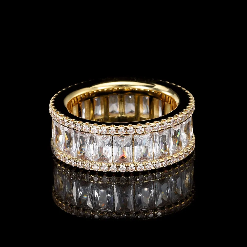 Hip Hop Fashion Jewelry 8Mm Micro Pave Single Row Rectangular Cubic Zirconia Rings For Men
