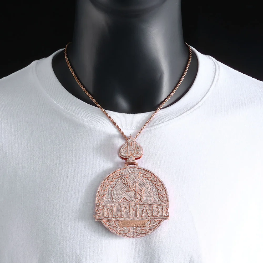 ESKEEM Personalized Custom Logo Hip Hop Pendant Bling Charm Iced Out Diamond Pendant Solid Silver Chain Rapper Jewelry Gifts