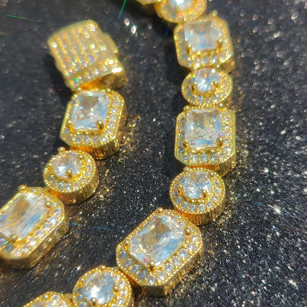Hip Hop Jewelry Shine 10MM Iced Out Zircon Tennis Bracelet T-Square Round Bling Diamond Women Accessories Clustered Tennis Chain