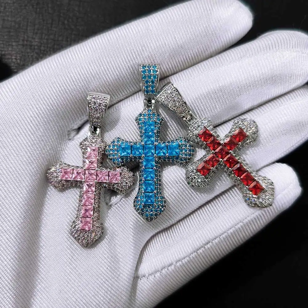 Hip Hop Iced Out Cubic Zircon CZ Pendant Necklace Bling Cross Rapper Rock Fashion Jewelry For Women