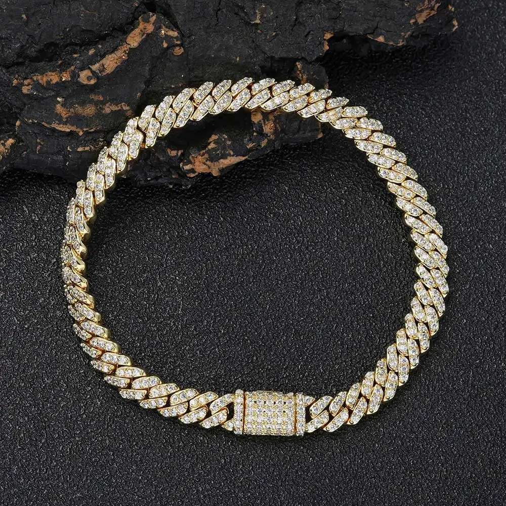 ESKEEM 6MM Width Iced Out Cuban Chain Bling Necklace CZ Golden Miami Cuban Link Chain For Women Men's Hip Hop Jewelry Gifts
