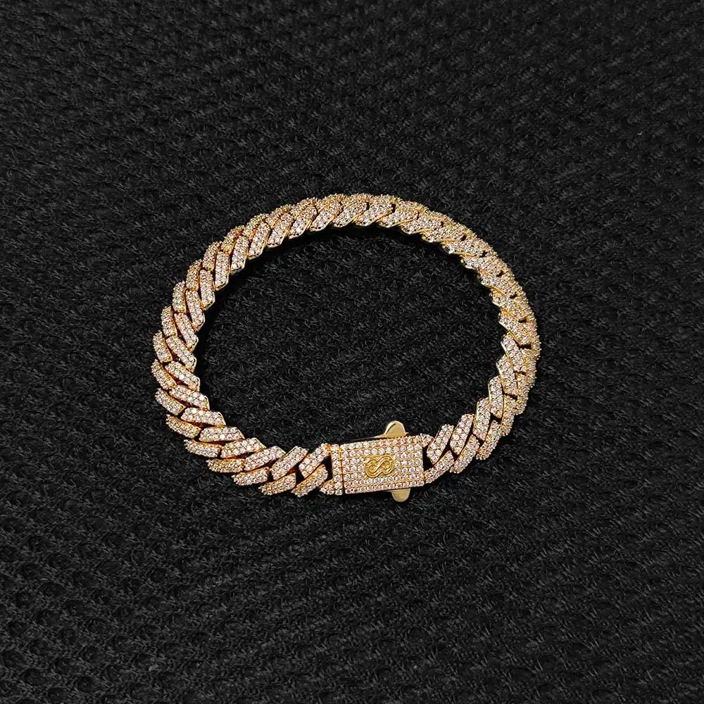NUOYA Custom Logo Clasp 8mm Diamond Cuban Chain Necklace 18K Gold Plated Prong Cuban Link Chain Hip Hop Fashion Jewelry