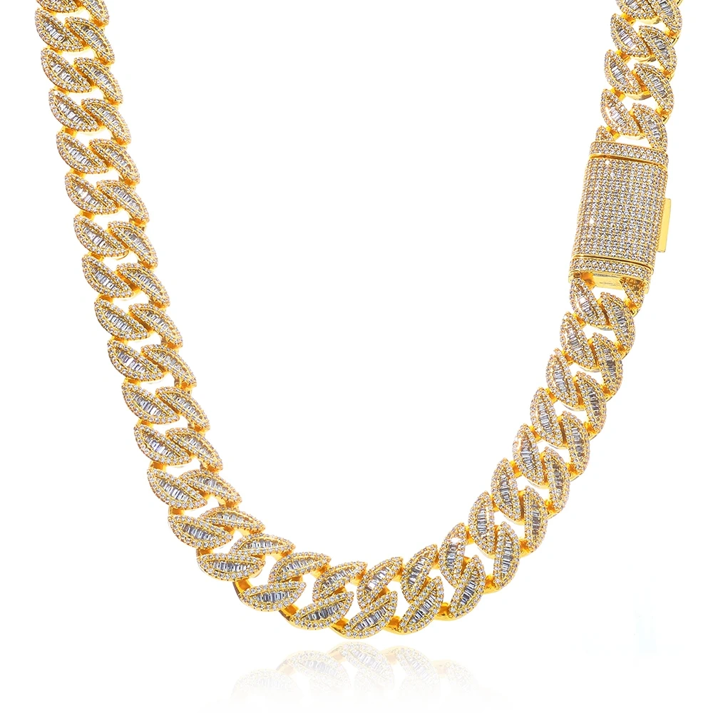 ESKEEM 20MM Full Iced Out Cuban Chain Necklace Mixed Baguette Round Cubic Zirconia Inlay Hip Hop Luxury Jewelry