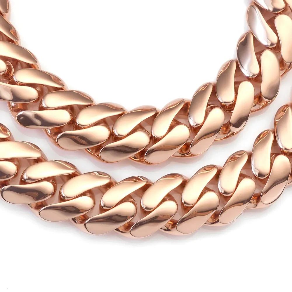 ESKEEM Hiphop Jewelry Rose Gold Plated Monaco Necklace Iced Out Diamond Clasp Flat Thick Cuban Link Chain Choker for Men
