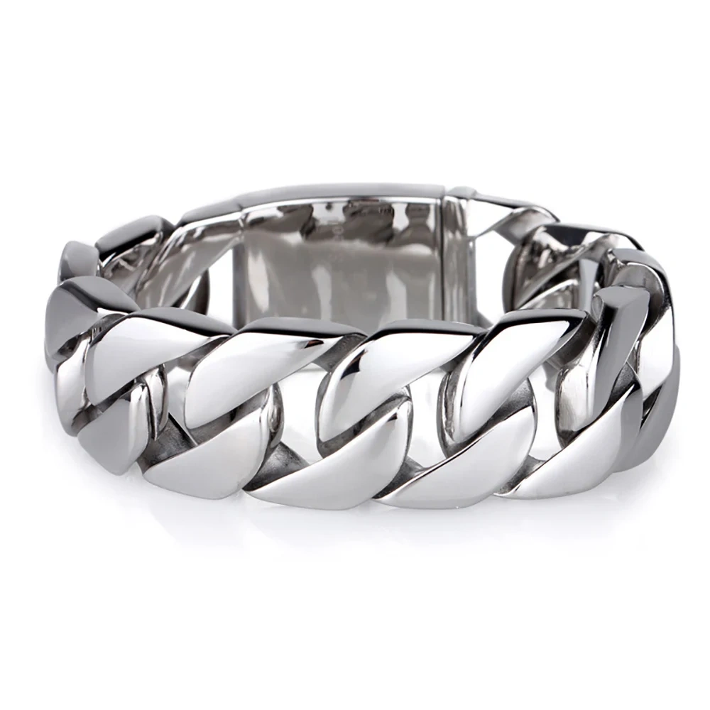 ESKEEM 32MM Stainless Steel Cuban Chain Fashion Bracelet 18K Gold Plated Hip Hop Men's and Women's Jewelry