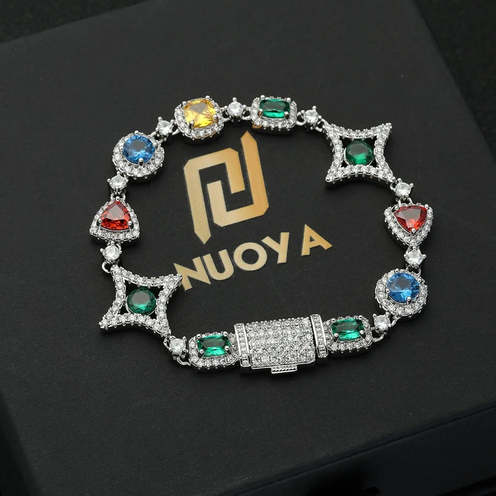 Dazzling Hip Hop Bracelets Mixed Gemstone & Cubic Zirconia 18K Gold-Plating Trendy Unisex Accessories for Men & Women