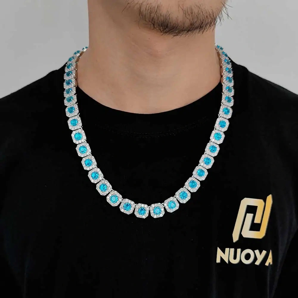 12mm Hip Hop Jewelry Pink/Treasure Blue/Sea Blue Girl Cluster Tennis Chain Cubic Zirconia Bling Diamond CZ Necklace For Women