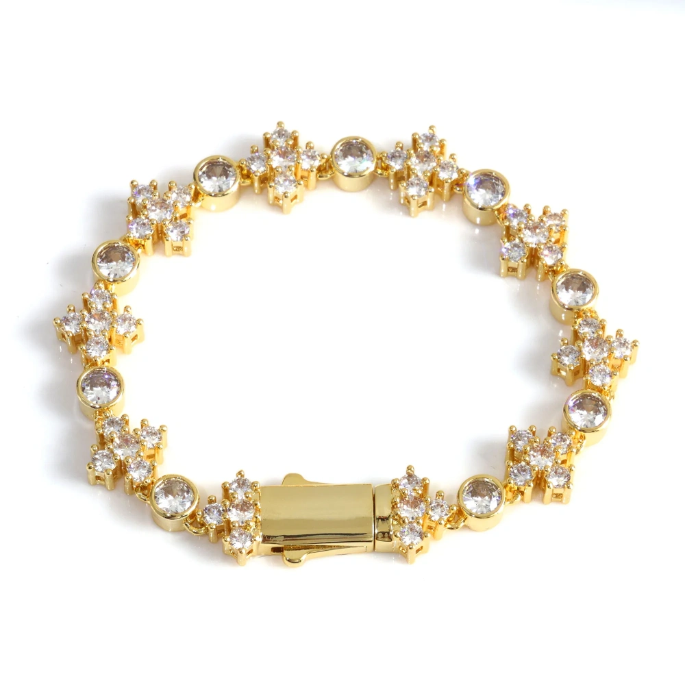 ESKEEM Fashion Jewelry Bling Diamond Chain Bracelet for Women Gold Silver Cross Design Shiny CZ Stone Link Chain Bracelet Gifts