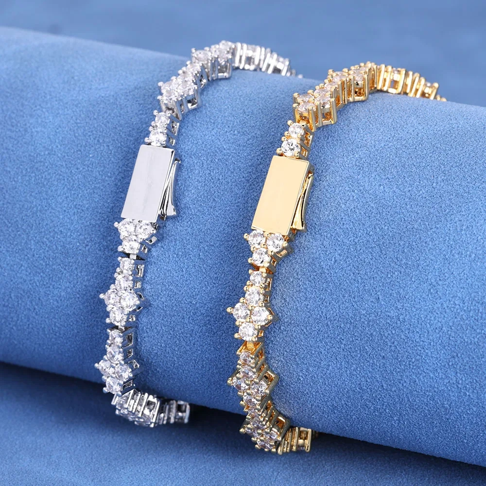 Hip Hop Bling CZ Cubic Zirconia Iced Out Tennis Bracelet 6mm Plum blossom Tennis Chain Bracelet Drop Shipping For Women