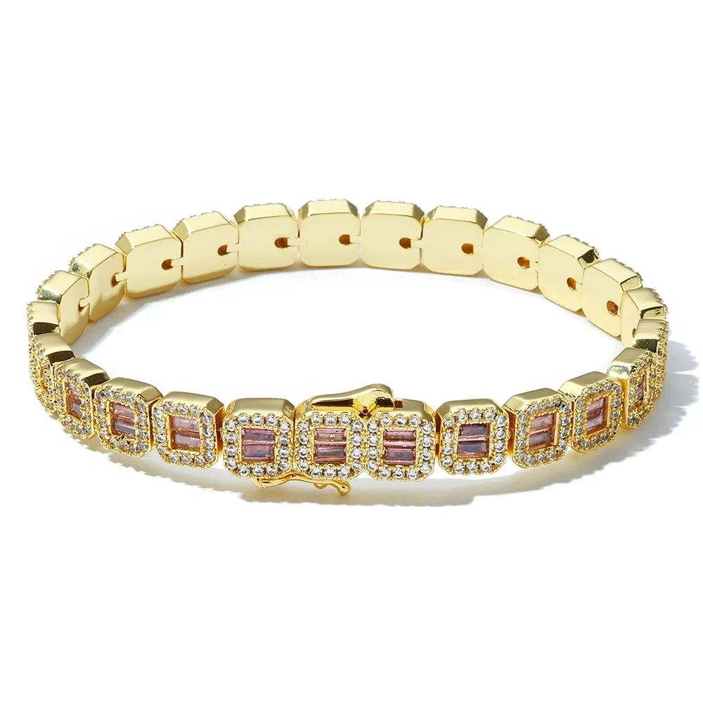 ESKEEM Hip Hop Jewelry White Gold Plated Clustered Tennis Chain for Women Micro Pave Purple Baguette CZ Diamond Tennis Necklace