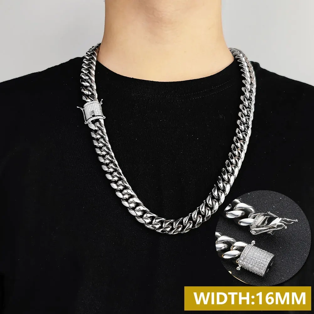 Drop Shipping Hip Hop Three Times Plated Stainless Steel Jewelry Bling Iced Miami Cuban Link Chain Necklace For Men