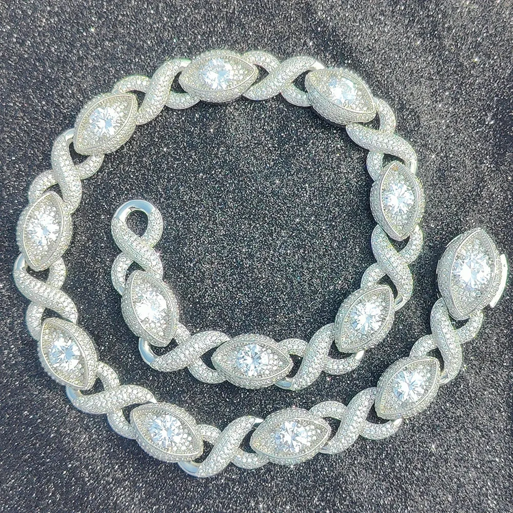 15mm Eye-Shaped Design Link Chain Necklace Fashion Iced Out CZ 8-Shape Infinity Eye Cuban Necklace Women Choker Fine Jewelry