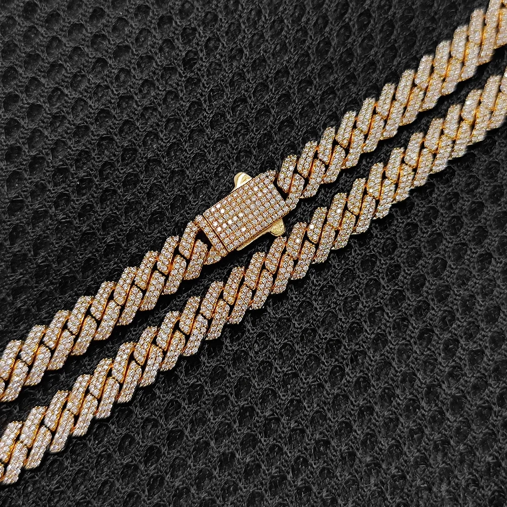 NUOYA Custom Logo Clasp 8mm Diamond Cuban Chain Necklace 18K Gold Plated Prong Cuban Link Chain Hip Hop Fashion Jewelry