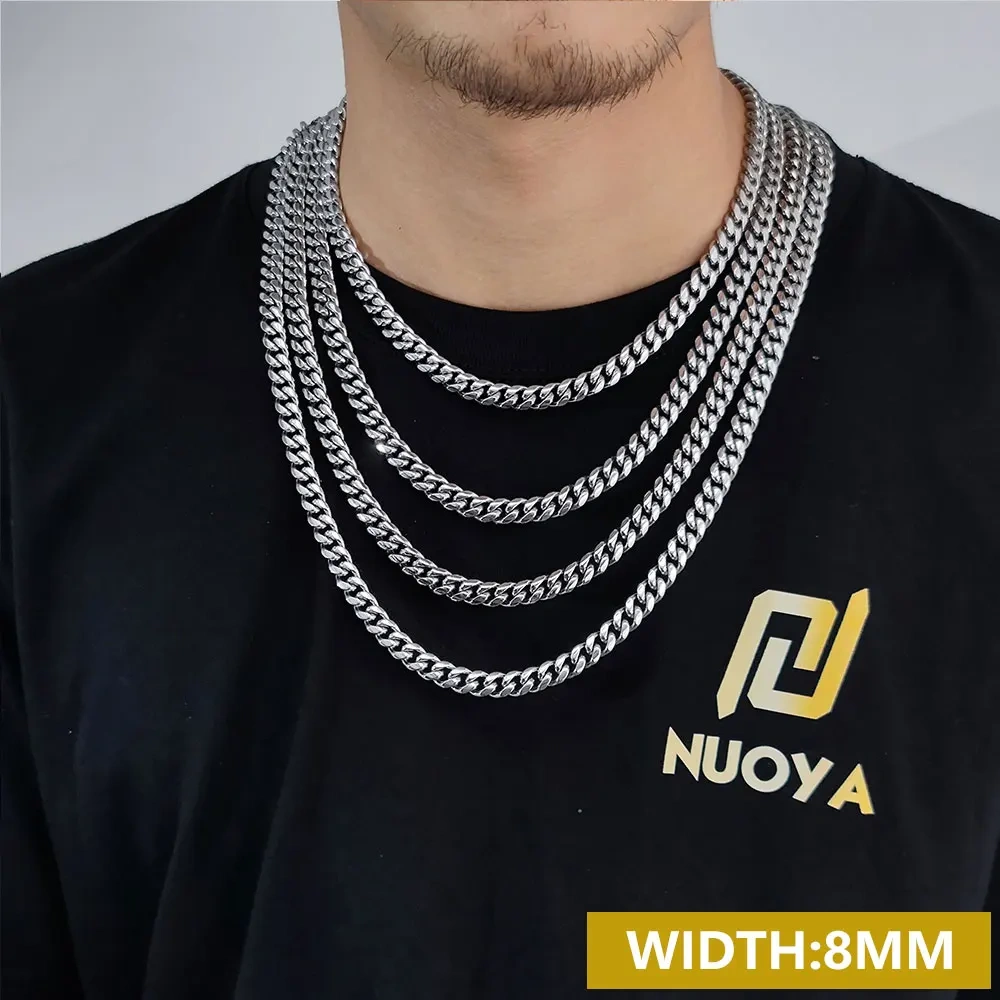6/8/10/12/14/18MM Hip Hop Rock Stainless Steel Cuban Choker Jewelry Miami Cuban Link Chain Necklace For Men Women Drop Shipping