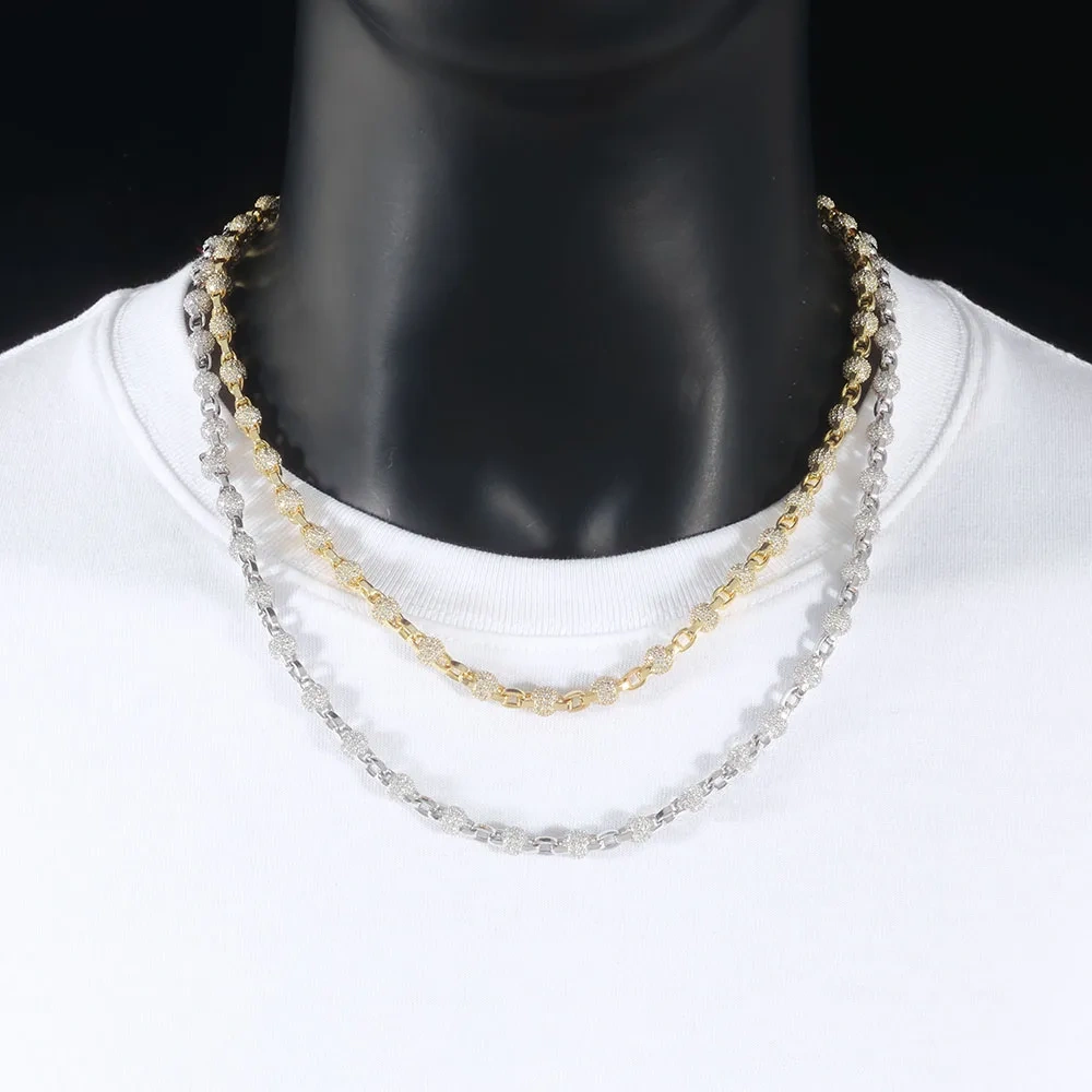 ESKEEM New 6mm Round Bead Necklace Full Pave Iced Out Cubic Zirconia Cuban Link Chain for Men Women Hip Hop Jewelry