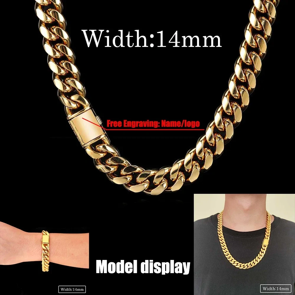 8/10/12/14MM Hip Hop Free Customizable Logo Homme Stainless Steel Jewelry Miami Cuban Chain Necklace For Men Drop Shipping