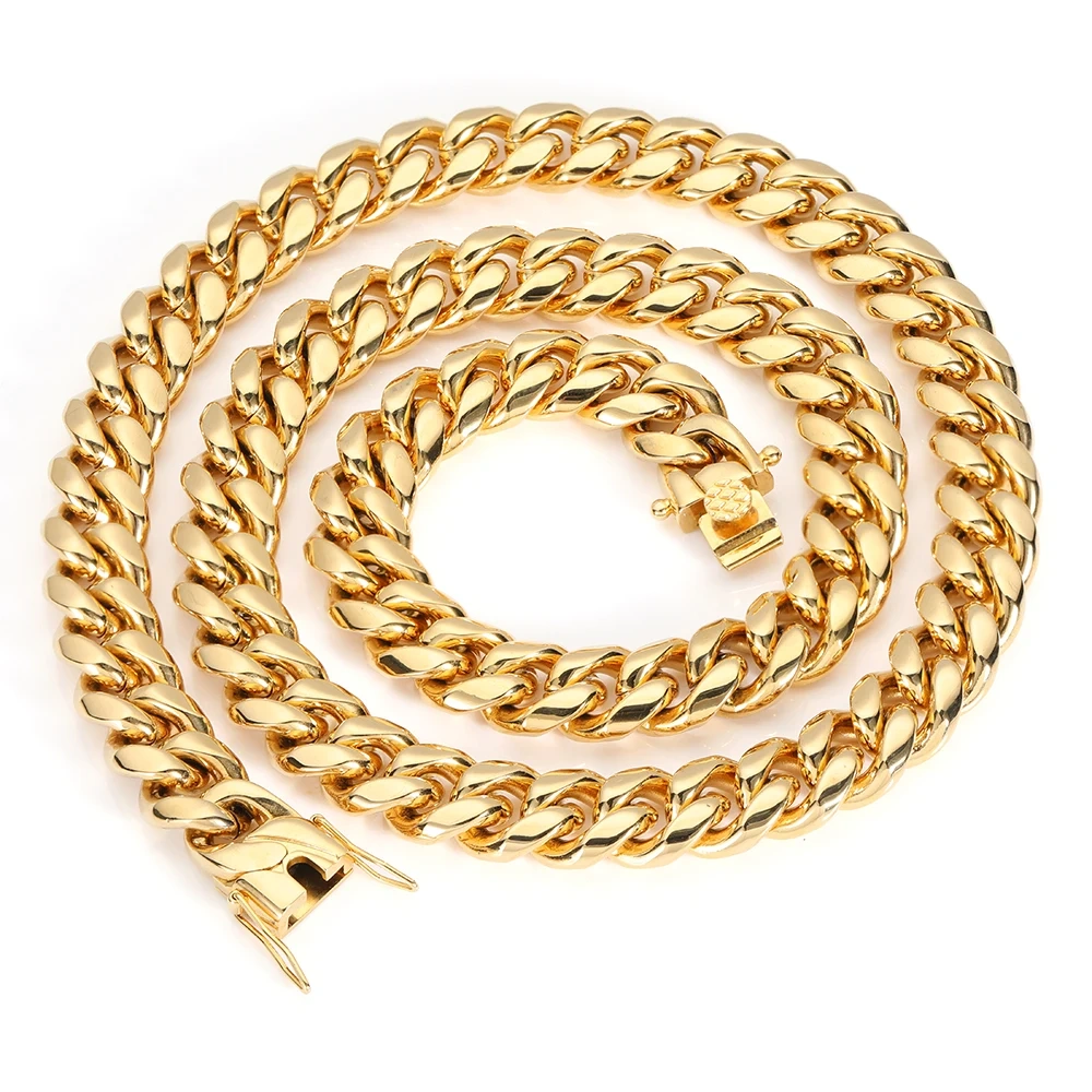 6/8/10/12/14/16MM Hip Hop Jewelry PVD Plated Miami Stainless Steel Cuban Link Chain Men Dragon Lock Clasp Necklace