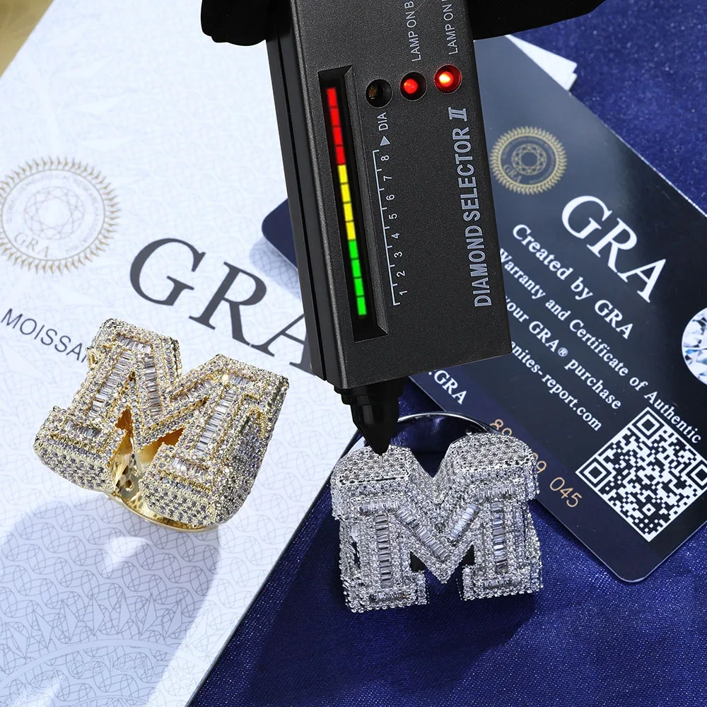 Top Quality 925Silver VVS Letter M Ring Full Diamond Pave Hip Hop Luxury Sterling Silver Vvs Moissanite Rings for Him/Her