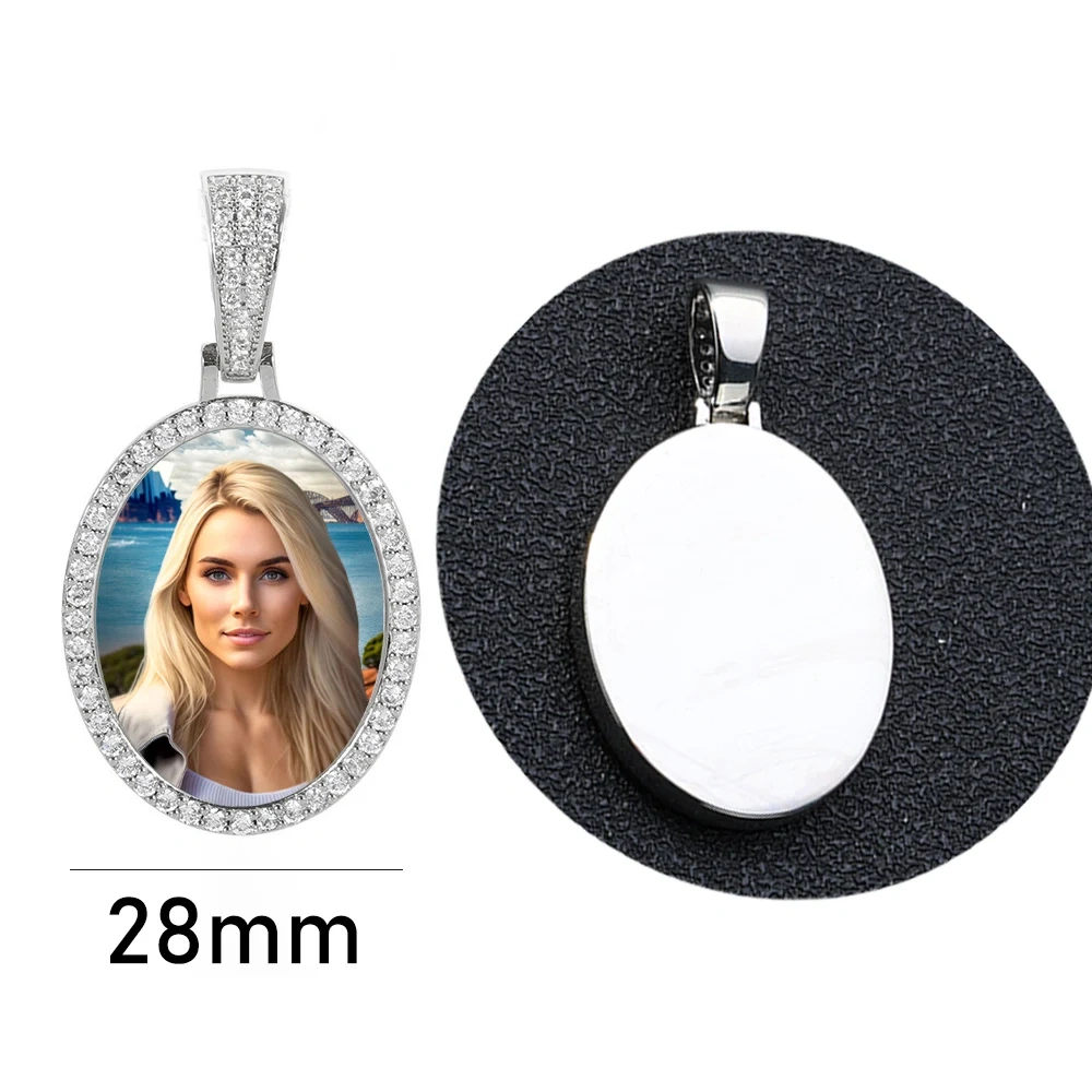 Hip Hop Iced Out DIY Photo Frame CZ Pendant Custom Ellipse Picture Pendant Necklace Personalized Women Men Rapper Jewelry