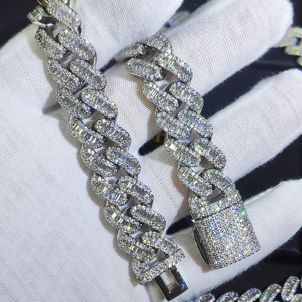 15mm Hip Hop Rapper Rock Men Iced Out Prong Fashion Luxury Jewelry Cuban Link Matching Bracelet Hommes