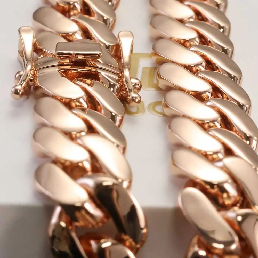 ESKEEM 22mm Rose Gold Plated Cuban Necklace High Polish Smooth Thick Cuban Link Chain Choker Hiphop Jewelry