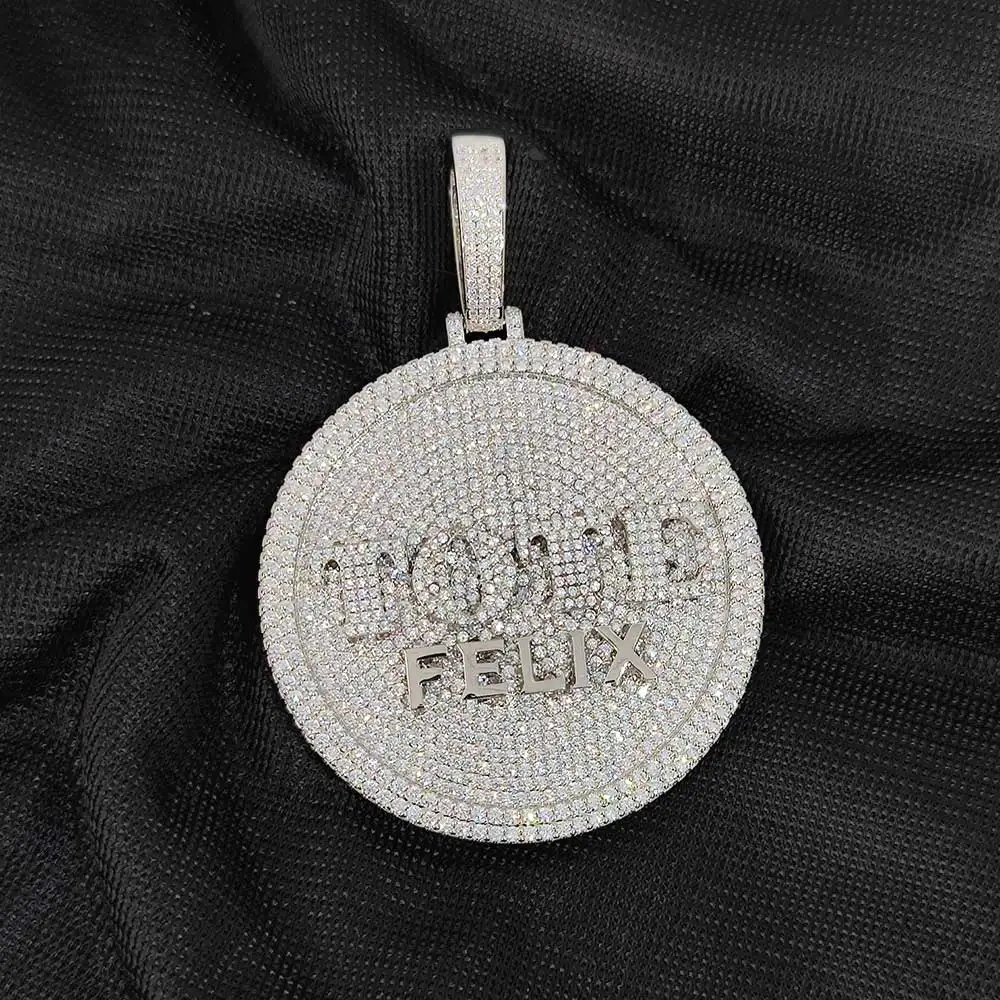 ESKEEM Custom 60/80/127MM Width Circle Letter Pendant Iced Out Cubic Zirconia Copper Round Name Number Logo Pendant Necklace