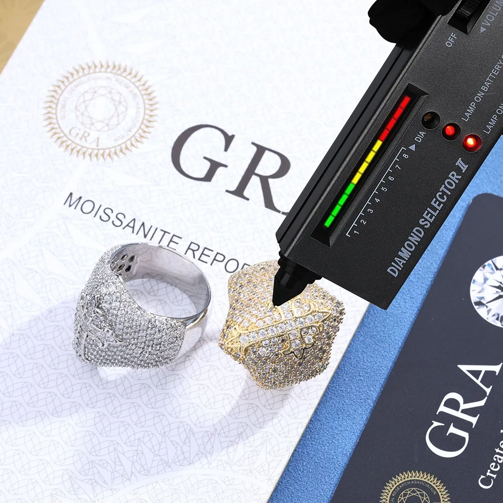 ESKEEM Hot Selling GRA Certificate High Quality 925 Silver Fine Jewelry Iced Out Hip Hop Ring Cross Moissanite Men Rings