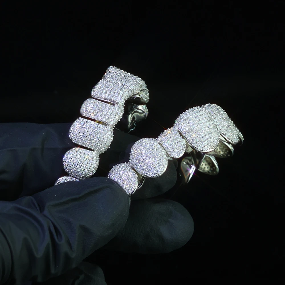 Body Jewelry Deep Perm Cut Grillz Custom VVS Moissanite Hip Hop Honeycomb Grillz 12/16/20 teeth Diamond Ice Out Grillz