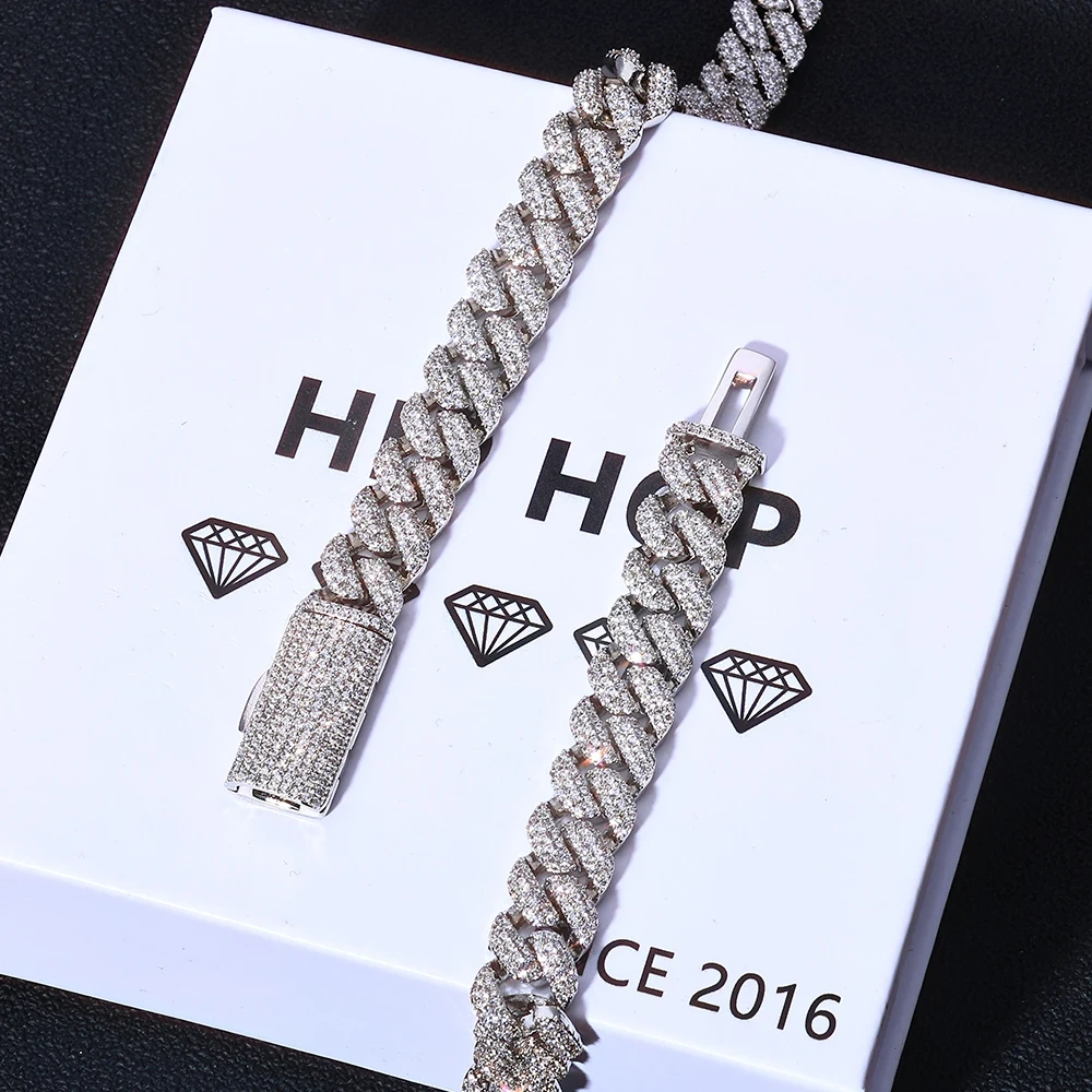ESKEEM 10mm Flip Buckle 3 Rows Diamond Cuban Chain Iced Out Cubic Zirconia Cuban Necklace Hip Hop Jewelry Gift