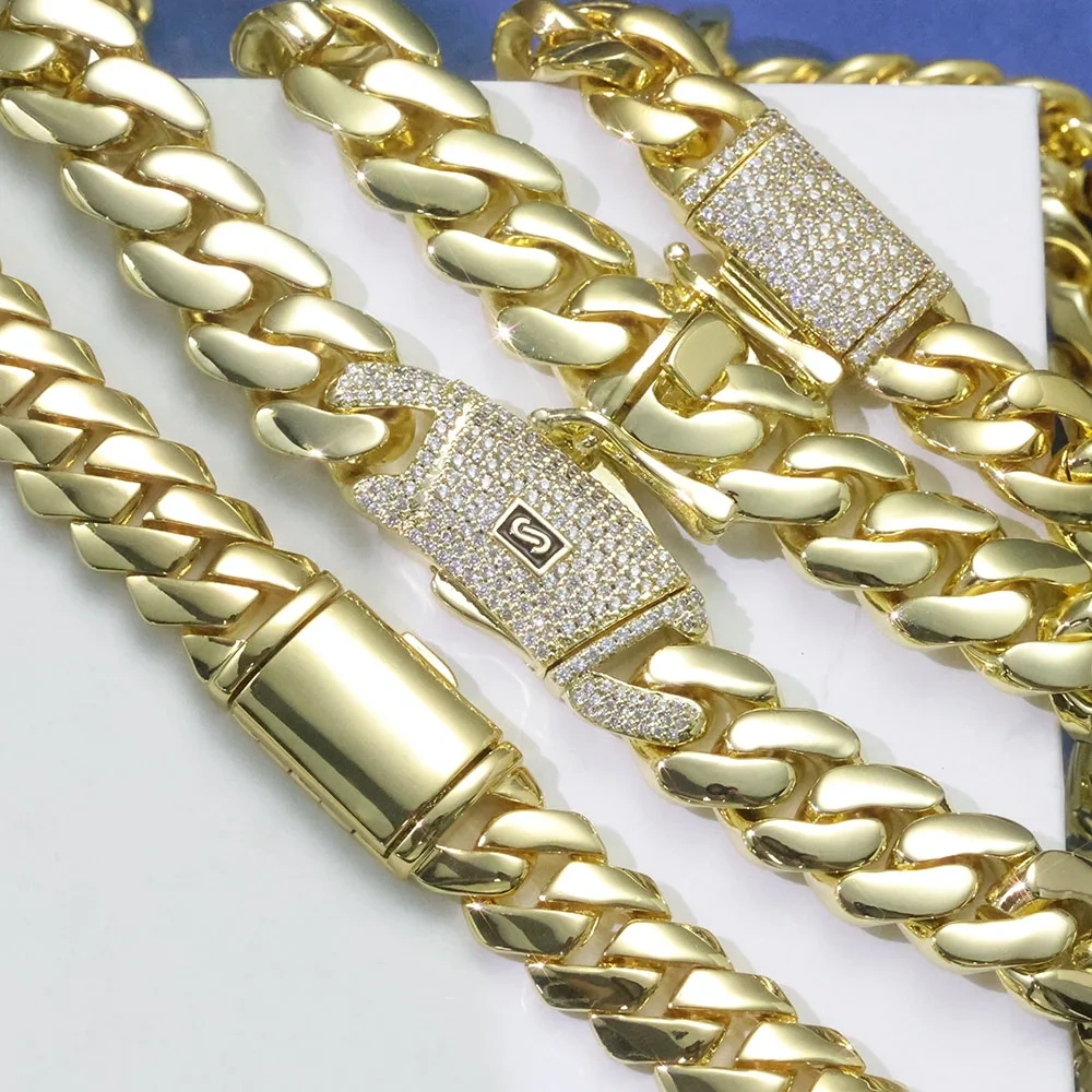 ESKEEM 12mm Cuban Link Chain Necklace 14K Gold Plated Brass Hip Hop Jewelry Customizable Men Women Gift