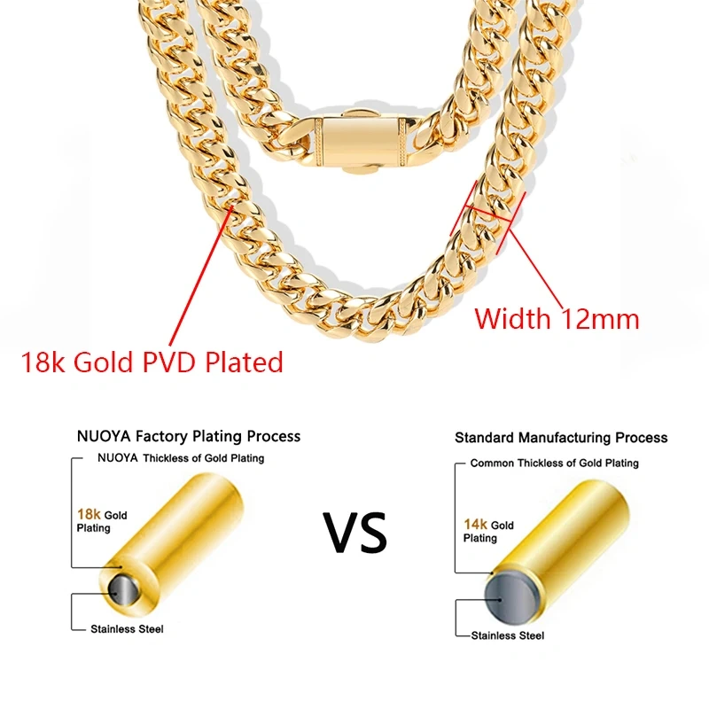 Hip Hop Rapper Curb 12mm Stainless Steel Miami Cuban Link Chain Cuban Necklace Luxury Jewelry For Men