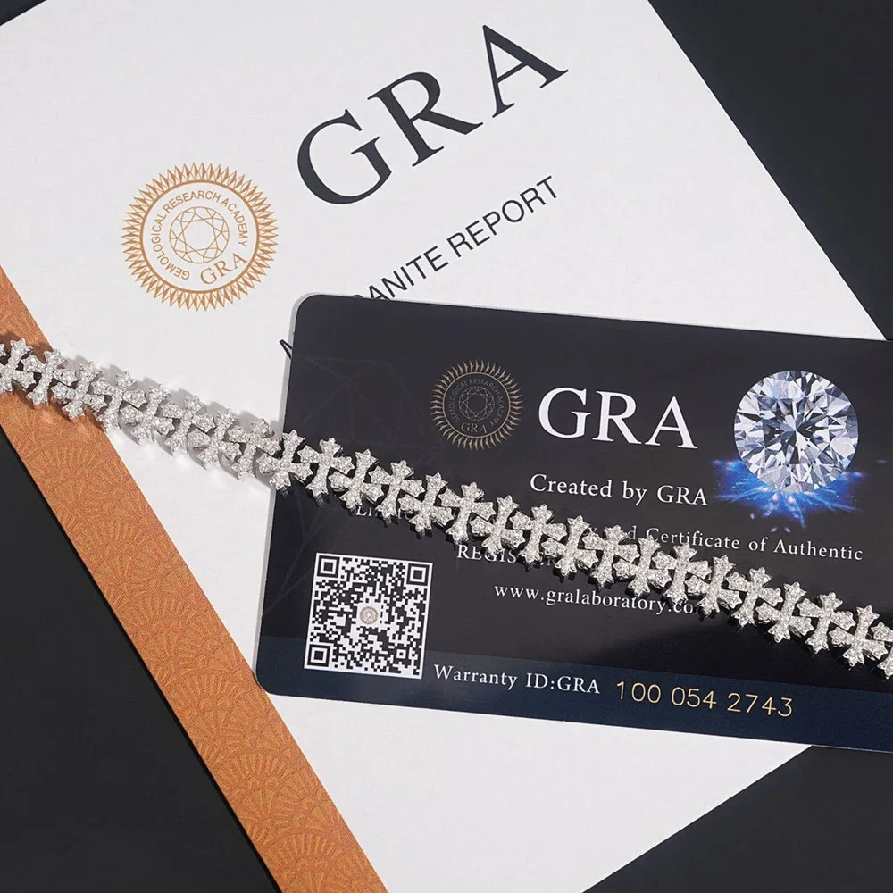 8MM Cross Cuban Chain VVS Moissanite Hip Hop Bracelet 925 Silver for Men and Women Cross Cuban Bracelet for Men and Women ﻿