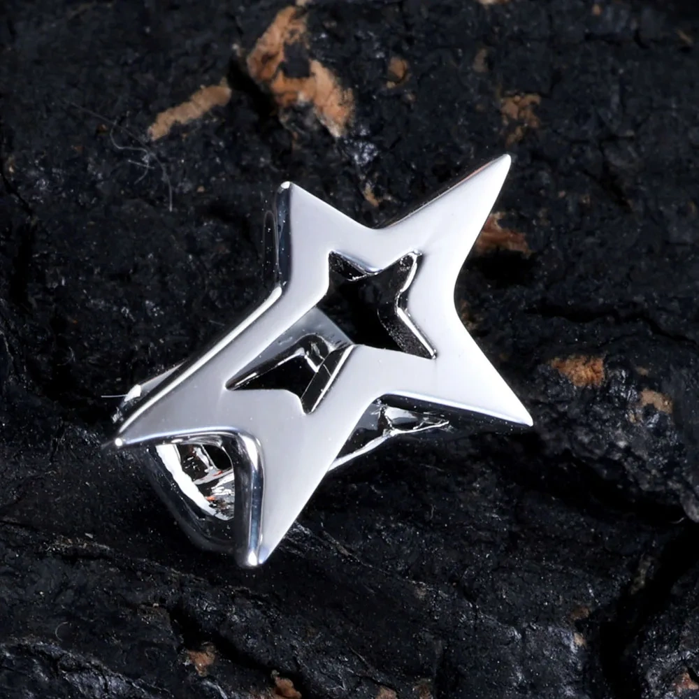 925 Sterling Silver Five Star Teeth Grillz Body Jewelry Single Mouth Hip Hop Tooth Cap Braces Hollow Out Grills