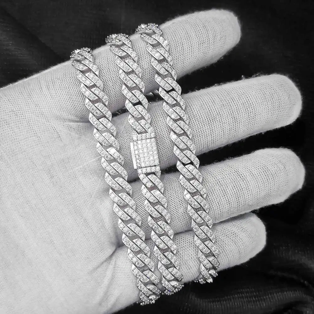 Custom Hip Hop Full Moissanite Cuban Chain Necklace For Women 8mm All VVS Diamond 925 Sterling Silver Bling Iced Out Jewelry