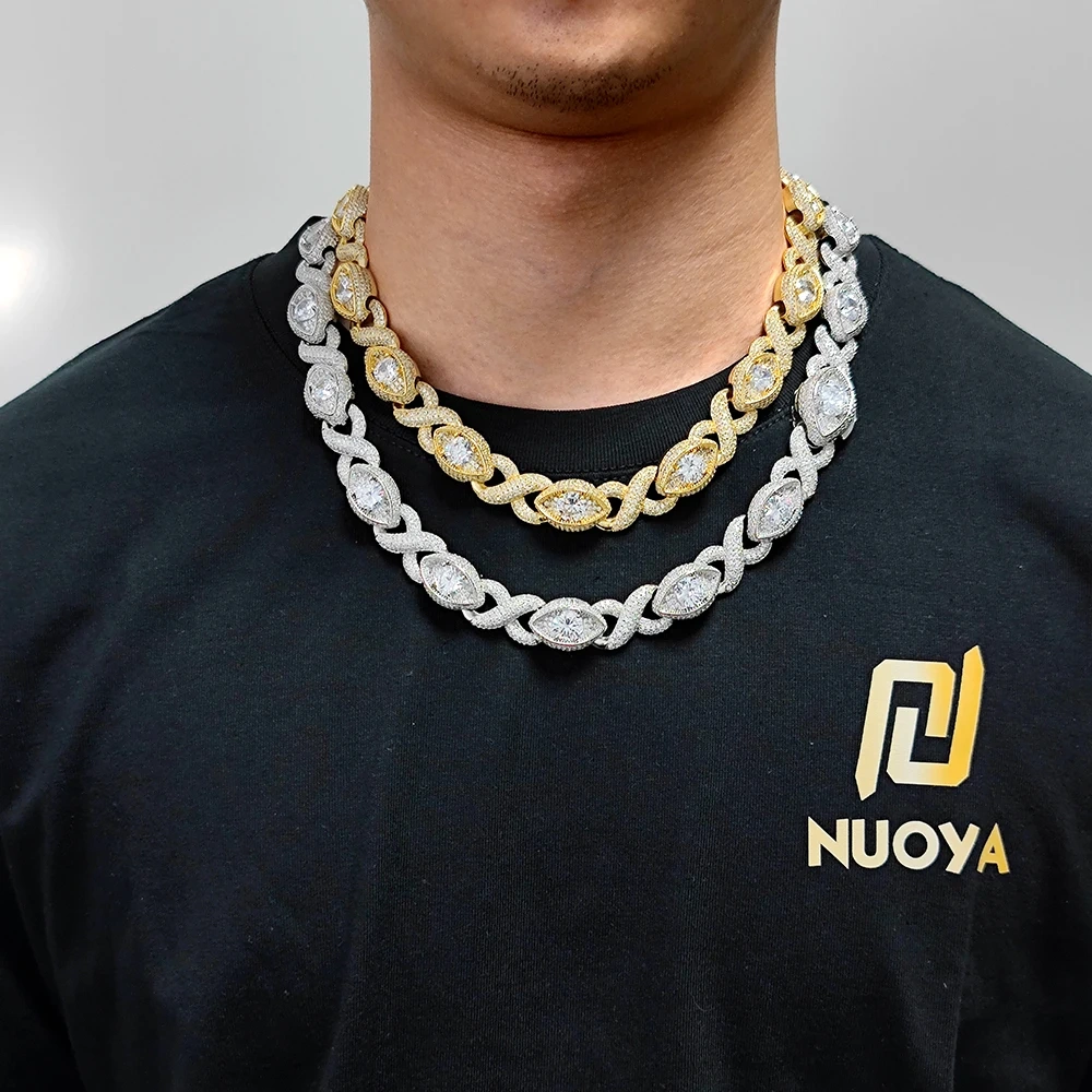 15mm Eye-Shaped Design Link Chain Necklace Fashion Iced Out CZ 8-Shape Infinity Eye Cuban Necklace Women Choker Fine Jewelry