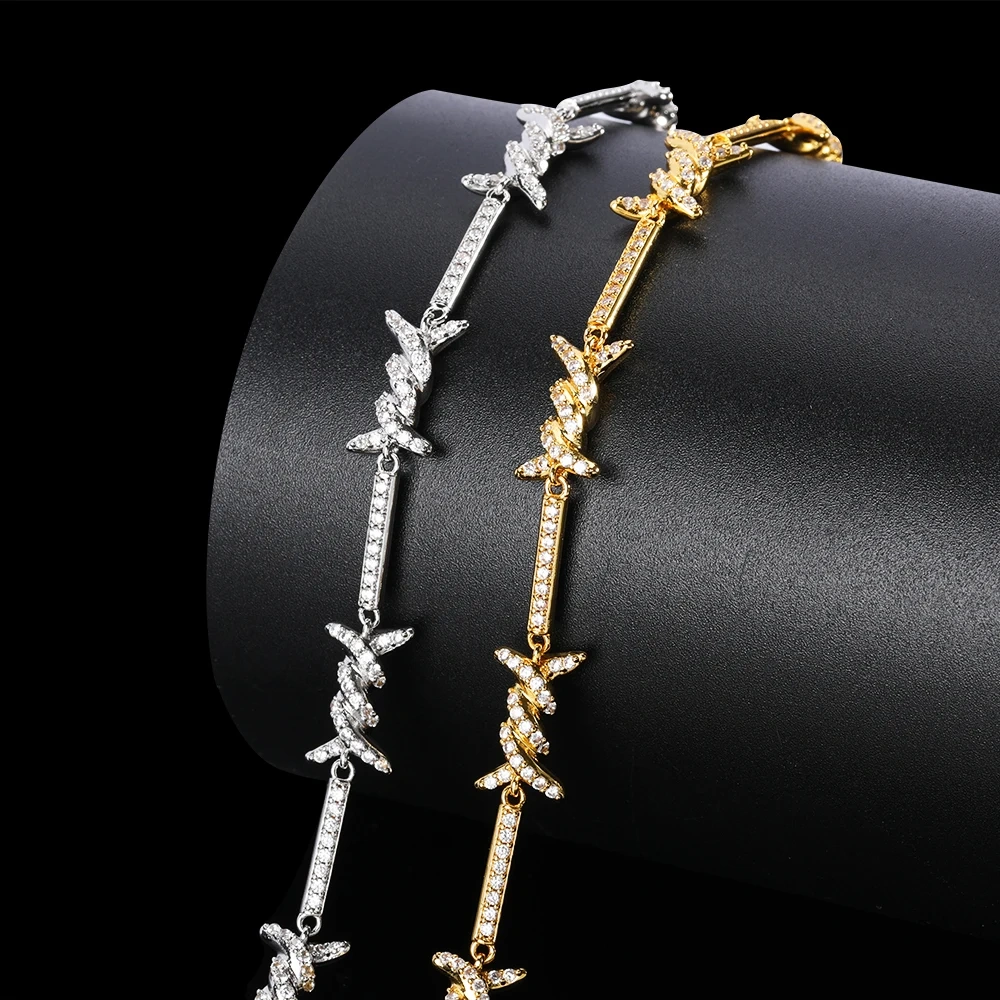 Fashion Women Bling Zircon Cz Necklace Hip Hop Iced Out Link Thorn Chain Choker Party Gift Drop Shipping