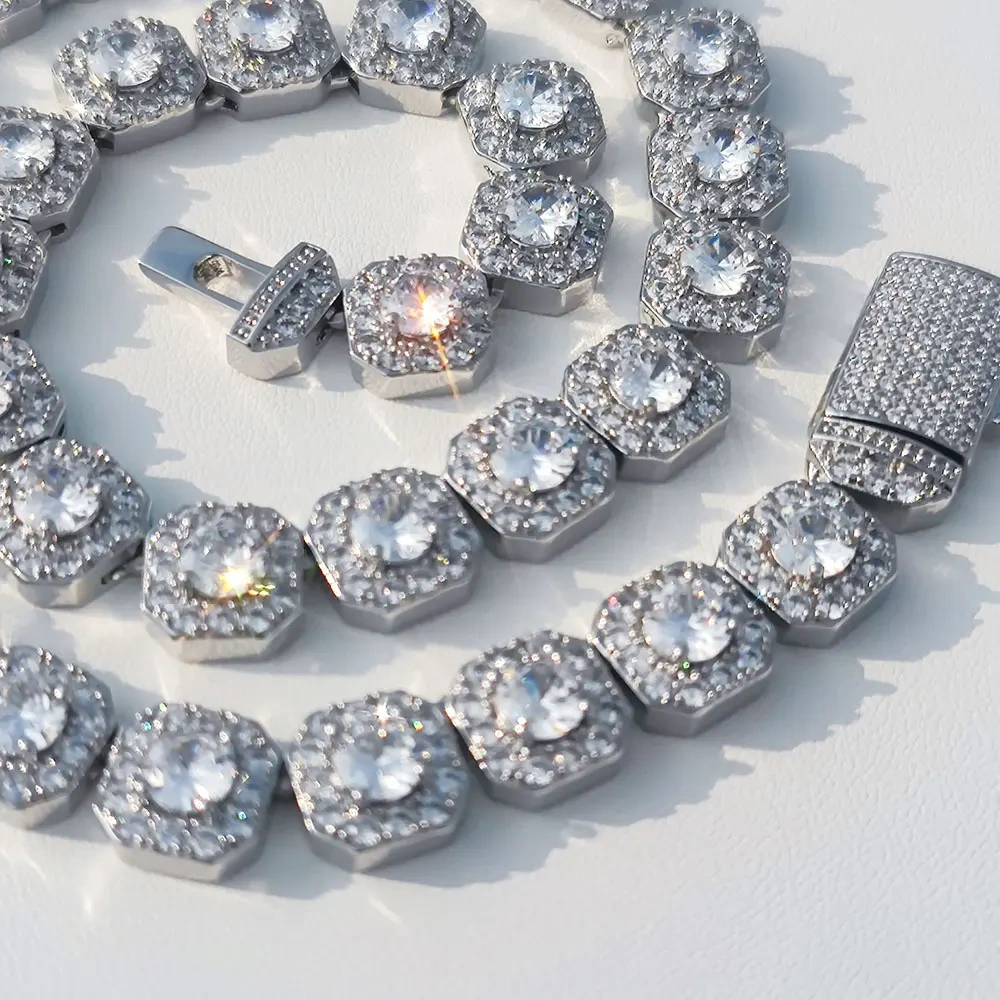 Hip Hop Jewelry 7/10/12mm Tennis Chain Necklace Bling Iced Zircon Cluster Diamond Gold Plated Choker for Women Men Party Gift