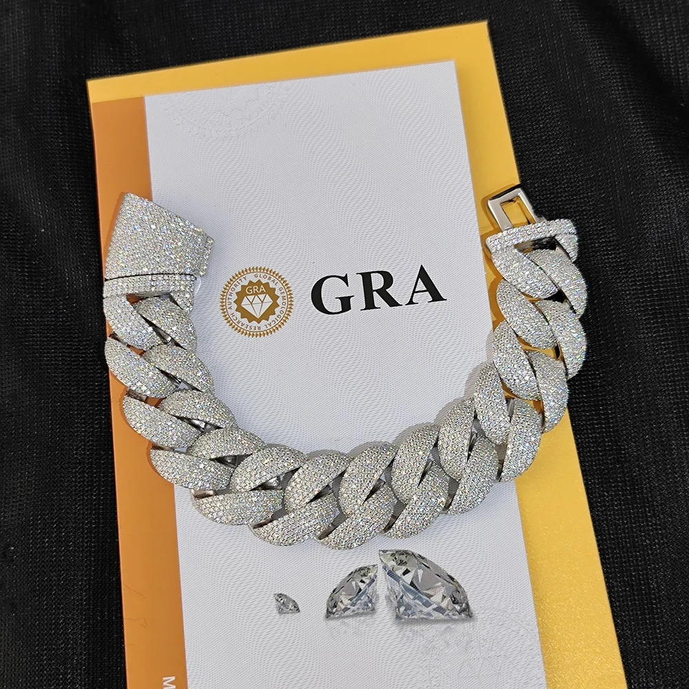 22mm 925 Sterling Silver VVS Moissanite Necklace Iced Out Cuban Link Chain For Men Latest Design Fine Hiphop Style Jewelry