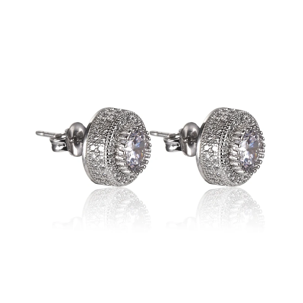 Dropshipping Hip Hop Fashion Jewelry Round CZ Zircon One Piece Stud Earrings For Women Y2k Accessories Free Item Shipping