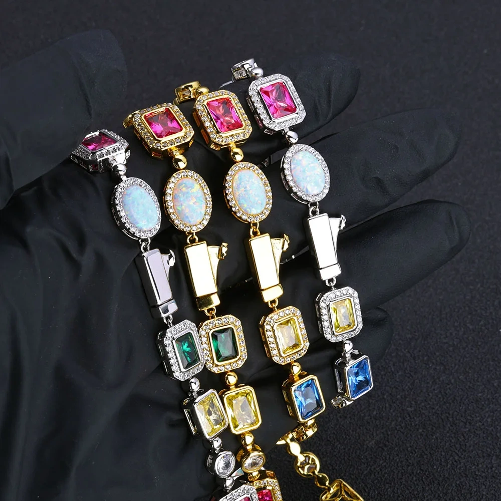 Multi Color Gemstone Beaded Necklace Rainbow Motley Tennis Choker Women Jewelry Iced Zirconia Opal Colorful Gem Stone Men Chain