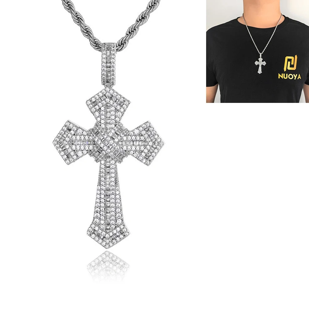 Hip Hop Jewelry Charm Women Cross Christian Jesus Bling Iced Out Copper Zircon Color Pendant Necklace