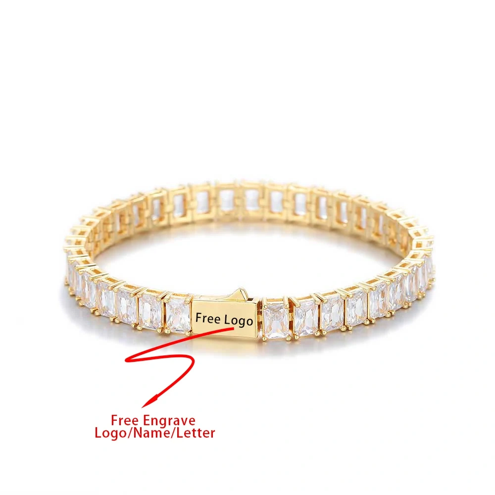 New Arrival 6mm 1 Rows Hip Hop Jewelry Bling Rectangle CZ Cubic Zirconia Iced Out Tennis Bracelet Drop Shipping For Women