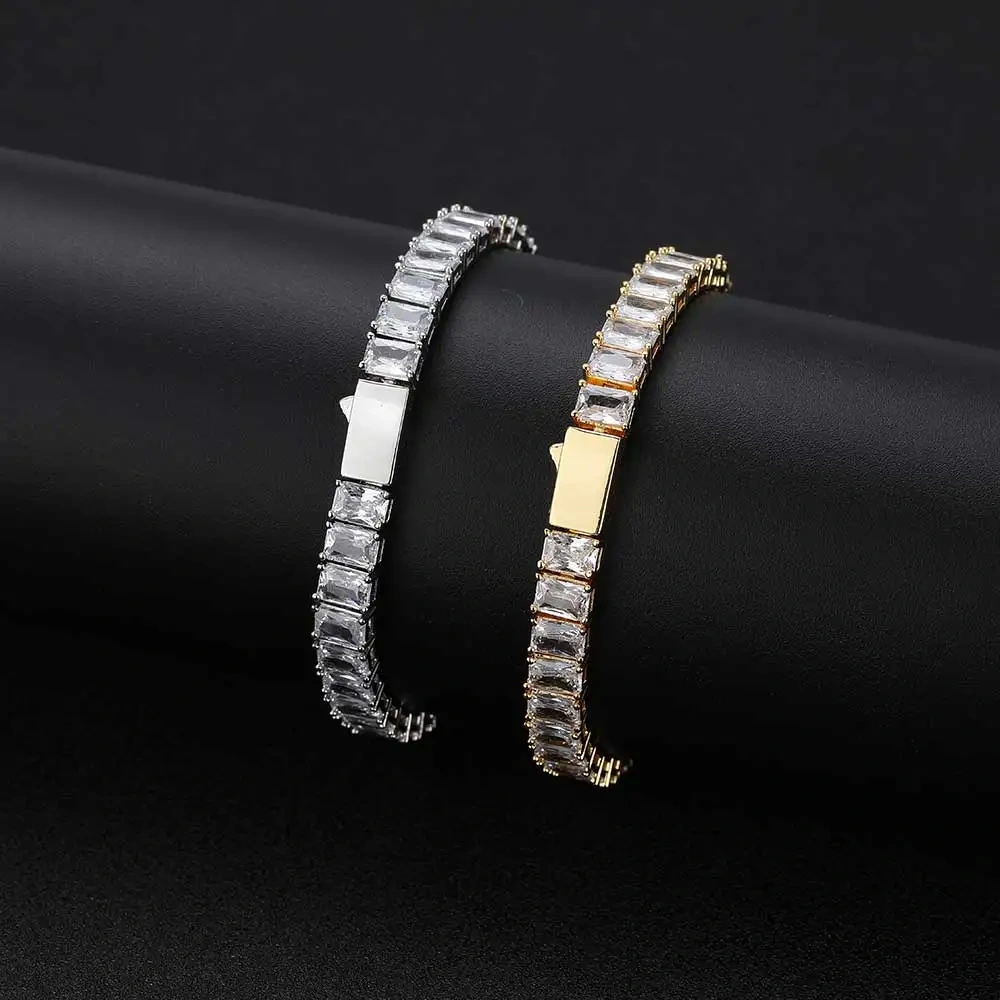 Hip Hop 6mm Iced Out Tennis Chain Necklace New Brass CZ Bling Rectangular Zircon Tennis Necklace Men Women's Drop Shipping