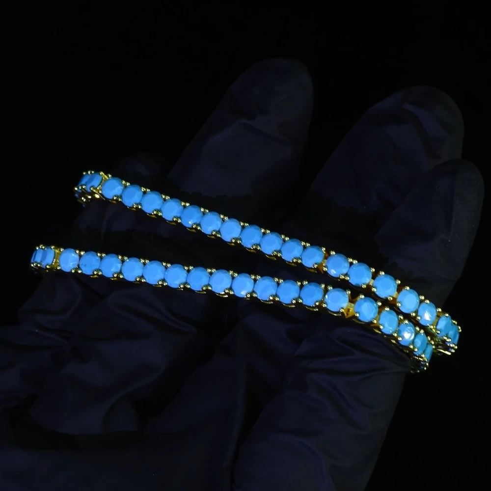 ESKEEM Fashion Jewelry Women 4mm Custom Blue Turquoise Tennis Chain Bracelet 18K Gold Plated Tennis Bracelet for Gift ﻿