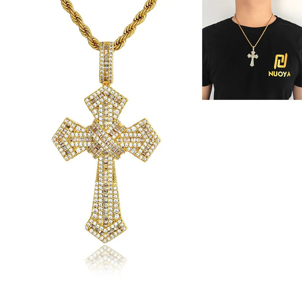Hip Hop Jewelry Charm Women Cross Christian Jesus Bling Iced Out Copper Zircon Color Pendant Necklace