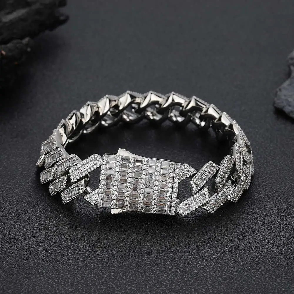 18/19MM Thick Mix Baguette Iced Out Cuban Link Chain Rapper Hip Hop Jewelry CZ Diamond Chain Necklace For Men