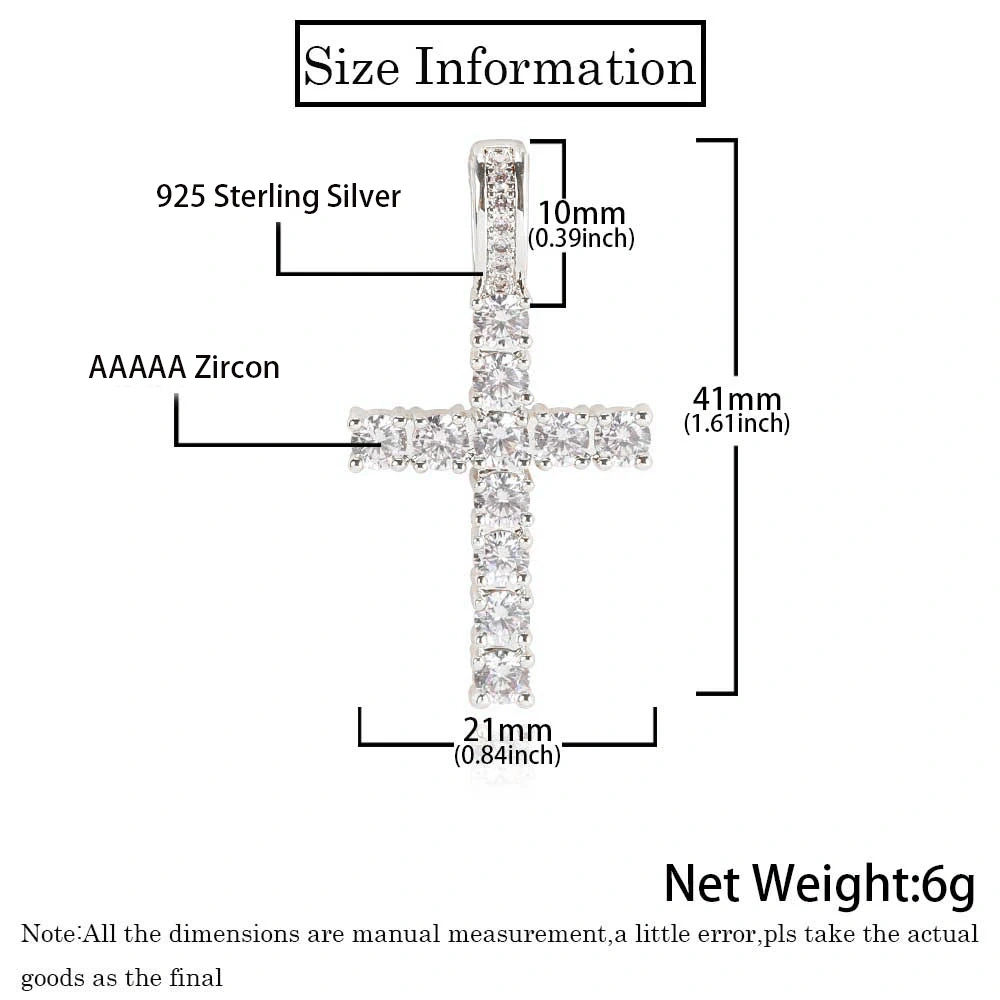 ESKEEM Hip Hop Jewelry 925 Sterling Sliver with CZ Diamond Cross Pendant Personalized Trendy 5A Cubic Zirconia Cross Necklace